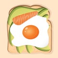 Sandwich with white toast bread, fried egg, salmon and avocado pieces. Vector illustration of a healthy breakfast for Royalty Free Stock Photo