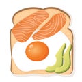 Sandwich with white toast bread, fried egg, salmon and avocado pieces. Vector illustration of a healthy breakfast for Royalty Free Stock Photo