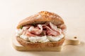 Sandwich with whole wheat bread prosciutto cotto, italian ham