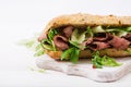 Sandwich of whole wheat bread with roast beef Royalty Free Stock Photo