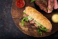 Sandwich of whole wheat bread with roast beef Royalty Free Stock Photo