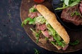 Sandwich of whole wheat bread with roast beef Royalty Free Stock Photo