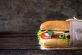 Sandwich on wooden background Royalty Free Stock Photo
