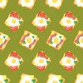 Sandwiches with bacon, egg and vegetables on a green background pattern Royalty Free Stock Photo