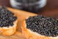 Sandwiches with black sturgeon or beluga caviar close up Royalty Free Stock Photo