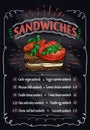 Sandwiches chalkboard menu, graphic sketch