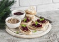 Sandwiches with chicken liver pate and cranberry sauce