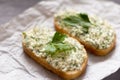 Sandwiches with cottage cheese and herbs, healthy and low-calorie snack between main meals