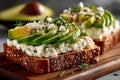 Sandwiches with cottage cheese spread and avocado. Generative AI. Royalty Free Stock Photo