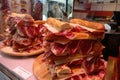 Sandwiches of dry cured Spanish ham Royalty Free Stock Photo