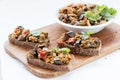 Sandwiches with eggplant caviar and coriander leaves