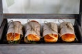 Sandwiches on event catering. Street food ready to serve on a food stall Royalty Free Stock Photo