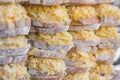 Sandwiches with grilled cheese ready to be prepared at a street food market Royalty Free Stock Photo