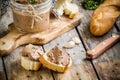 Sandwiches with homemade chicken liver pate for breakfast