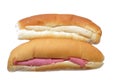 Sandwiches of Lunch meats, cold cuts, luncheon cooked sliced cold delicatessens deli beef and chicken meats in a bun bread, beef