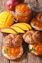 Sandwiches with mango marmalade, butter and decorated with fresh Royalty Free Stock Photo