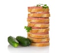 Sandwiches, parsley and two green cucumbers