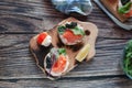 Sandwiches with red, black caviar and trout Royalty Free Stock Photo