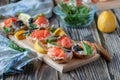Sandwiches with red, black caviar and trout Royalty Free Stock Photo
