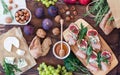 Sandwiches with ricotta, fresh figs, prosciutto, rosemary and bl Royalty Free Stock Photo
