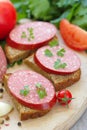 Sandwiches with smoked sausage Royalty Free Stock Photo