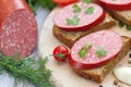 Sandwiches with smoked sausage Royalty Free Stock Photo