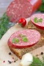 Sandwiches with smoked sausage Royalty Free Stock Photo