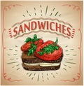 Sandwiches vector graphic illustration, vintage style