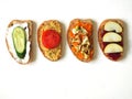 Sandwiches with vegetables and fruits. Vegan. Healthy diet. Copy space