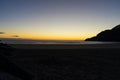 Sandy beach on the Atlantic Ocean, Basque Country sunset time , Spain. sunrise over the bay of biscay beach Royalty Free Stock Photo