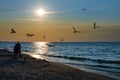 Sandy beach on the Baltic Sea and sunset