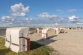 Sandy beach with beach baskets in Harlesiel Royalty Free Stock Photo