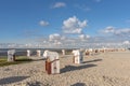 Sandy beach with beach baskets in Harlesiel Royalty Free Stock Photo