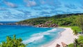 Sandy beach with beautiful rocks and turquoise sea