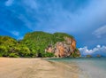 Sandy beach, blue sky, clear water at Phra Nang cave beach, Thailand Royalty Free Stock Photo