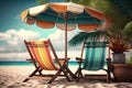 Sandy beach chairs and umbrella on tropical beach Royalty Free Stock Photo