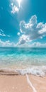 Sandy Beach With Clear Blue Water and Partly Cloudy Sky Royalty Free Stock Photo