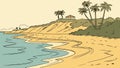 Sandy beach coastline view. Ocean shore scene. vector design Generative AI