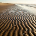 A sandy beach with evenly spaced ripple patterns in the sand, created by the receding tide. Small Royalty Free Stock Photo