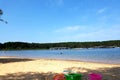 Sandy beach on Greers Ferry lake at Heber springs Royalty Free Stock Photo