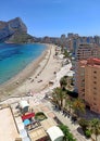 Sandy beach, Ifach natural park view. Calpe