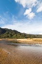 Sandy beach at low tide in Abel Tasman National Park in New Zealand Royalty Free Stock Photo