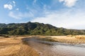 Sandy beach with Marahau River in Abel Tasman National Park, New Zealand Royalty Free Stock Photo