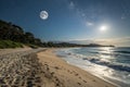 Sandy beach with moon at night Royalty Free Stock Photo