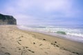 Sandy beach on the Pacific Ocean coastline on a foggy afternoon, California