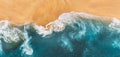 Sandy beach, panorama. Panoramic view of the sandy beach. The sea wave rolls on the shore. Sea coast view from the air. Aerial Royalty Free Stock Photo