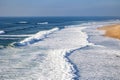 Sandy beach, panorama. Panoramic view of the sandy beach. The sea wave rolls on the shore Royalty Free Stock Photo