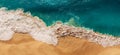 Sandy beach, panorama. Panoramic view of the sandy beach. The sea wave rolls on the shore. Sea coast view from the air. Royalty Free Stock Photo