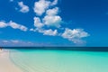 Sandy beach Playa Paradise of the island of Cayo Largo, Cuba. Copy space for text. Royalty Free Stock Photo