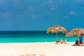 Sandy beach Playa Paradise of the island of Cayo Largo, Cuba. Copy space for text.